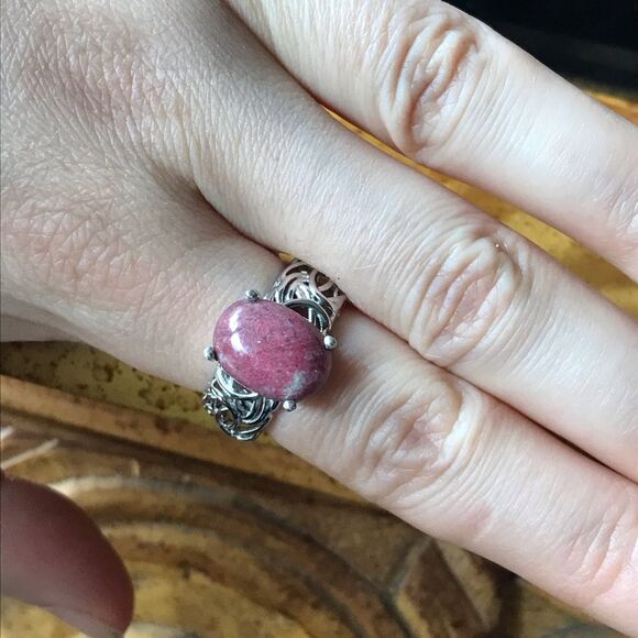Norwegian Thulite Sterling Silver Ring Size 8 - Picture 3 of 8